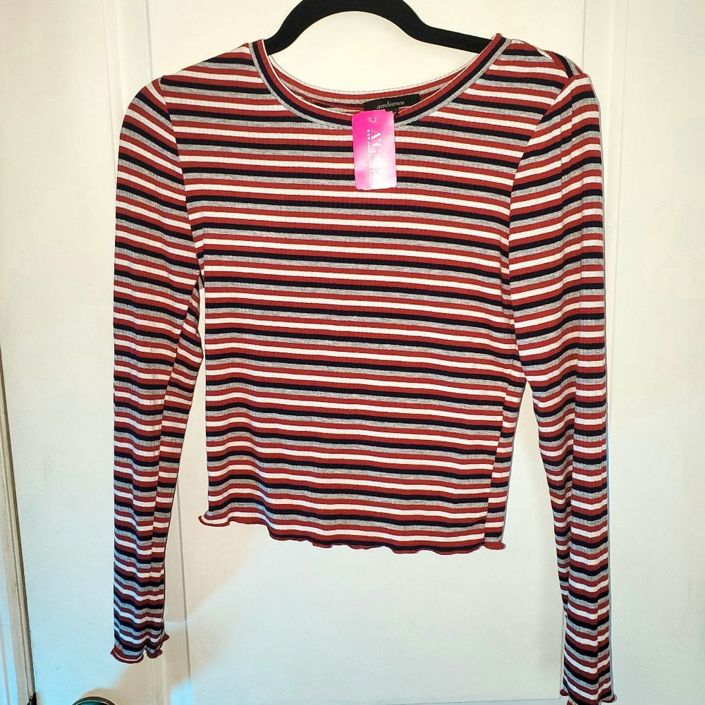 Agaci Lettuce Edges Stripped long sleeve crop top